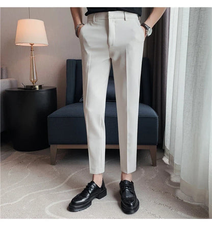 High Quality British Style Business Casual Pants Men's Spring Summer Solid Color Slim Fit Formal Wear Suit Pants Men Clothing