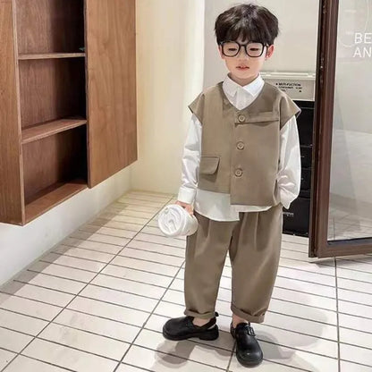 Three-piece Suit with Vest Coat Set Shirt Children's Boy Child 2025 Kids Clothes Boy´s Clothing Autumn Winter Boy's Year Old New