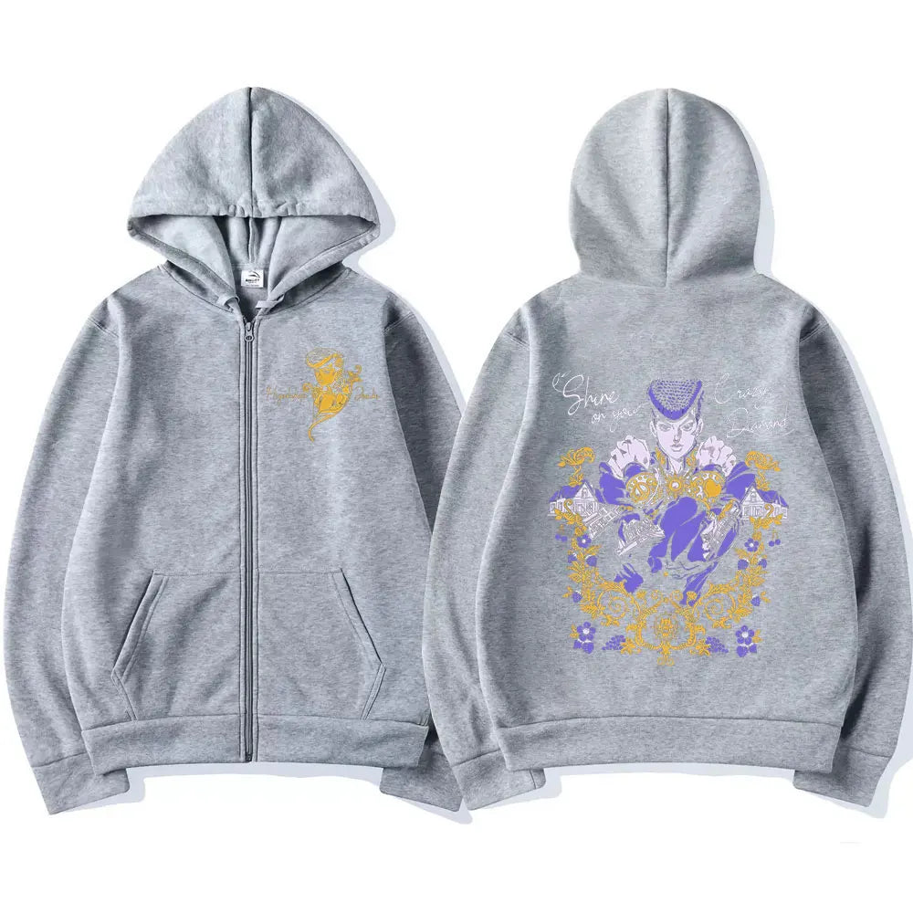 Anime Jojo Bizarre Adventure Zipper Hoodies Higashikata Josuke Manga Zip Up Sweatshirts Men Women Fashion Casual Pullovers Coats