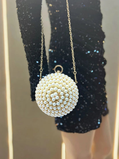 Round Pearl Clutch Purse Handbag Luxury Elegant Evening Bag Ring Handle For Women Bride Bridesmaid Wedding Party Handbag Purses