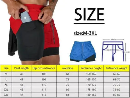 Men Running Shorts 2 in 1 Double-deck Sport Shorts Sportswear Gym Fitness Short Pants Training Jogging Bottom Men's Clothing