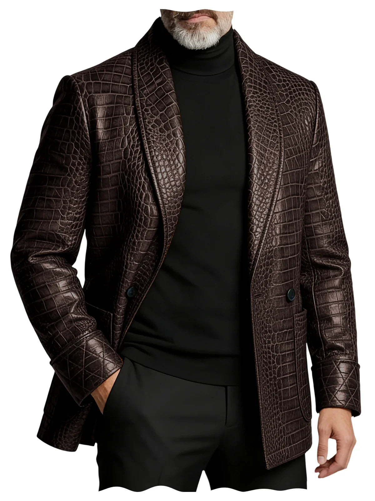 Men's Crocodile Pattern Leather Blazer 1 Button Shawl Collar Tuxedo Jacket Formal Business Wedding Coat Luxury Suit Outerwear