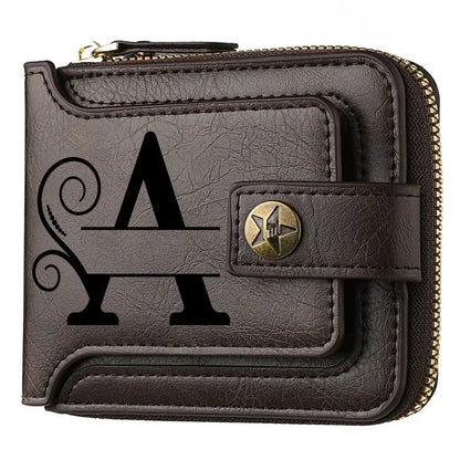 Men's Custom Wallet - Personalized Artificial Leather Men's Engraved Name and Letter Wallet, Father's Day Dad Gift, Brown