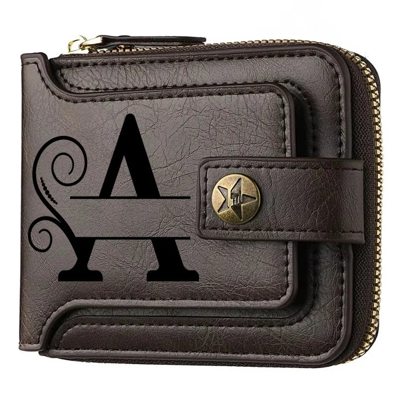 Portefeuille court en cuir PU personnalisé avec chaîne pour homme, portefeuille bifold marron élégant avec nom et texte gravés pour la Saint-Valentin et les anniversaires