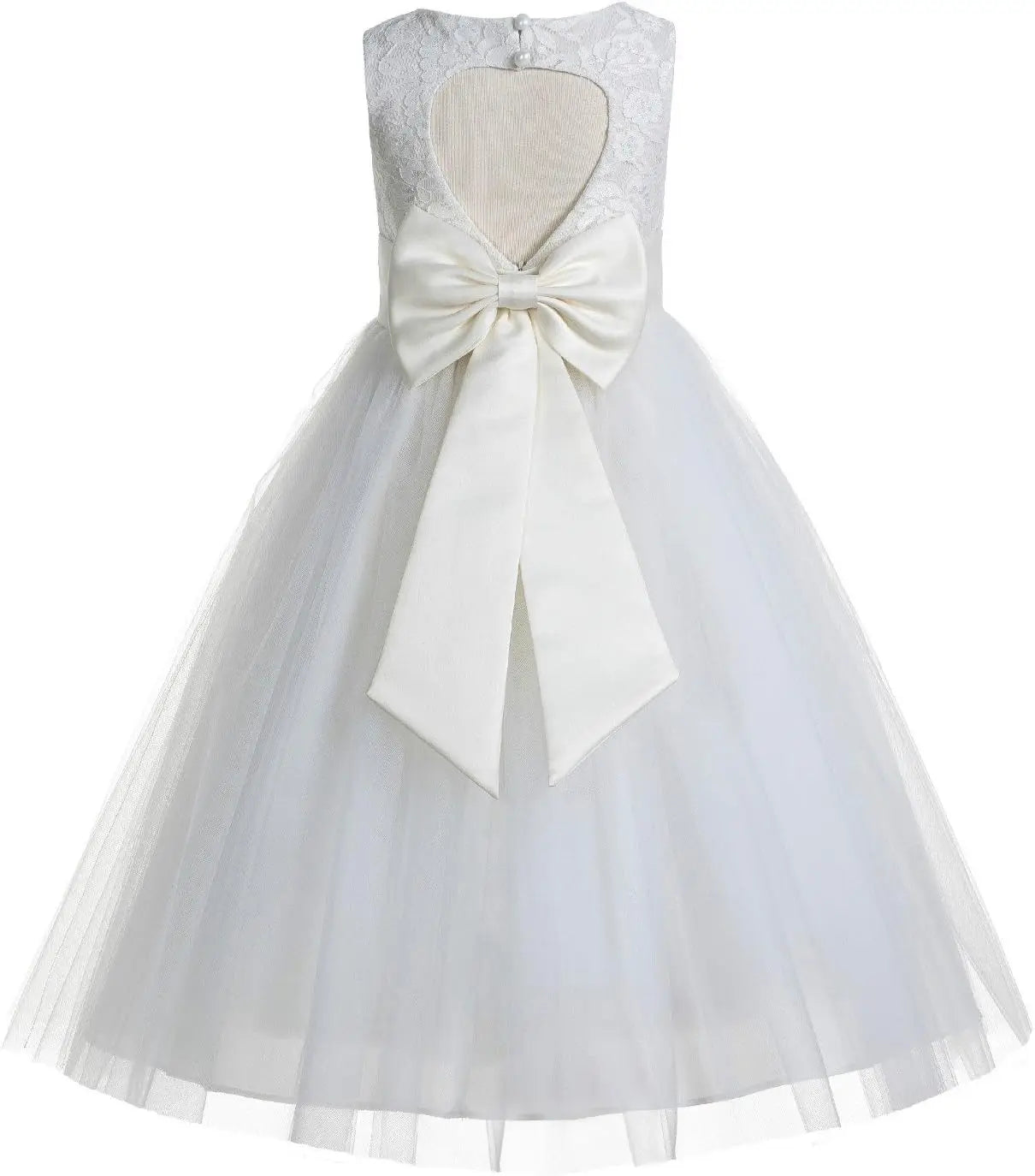 Ivory Floral Lace Heart Cutout Dress for Girls Junior Bridesmaid Pageant Gown Elegant Flower Girl Pageant Dresses