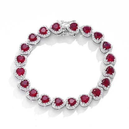 Trendy S925 Sterling Silver Full Ruby Tennis Bracelet for Women Girls Pear Cut Gemstones Link Bracelets Party Fine Jewelry