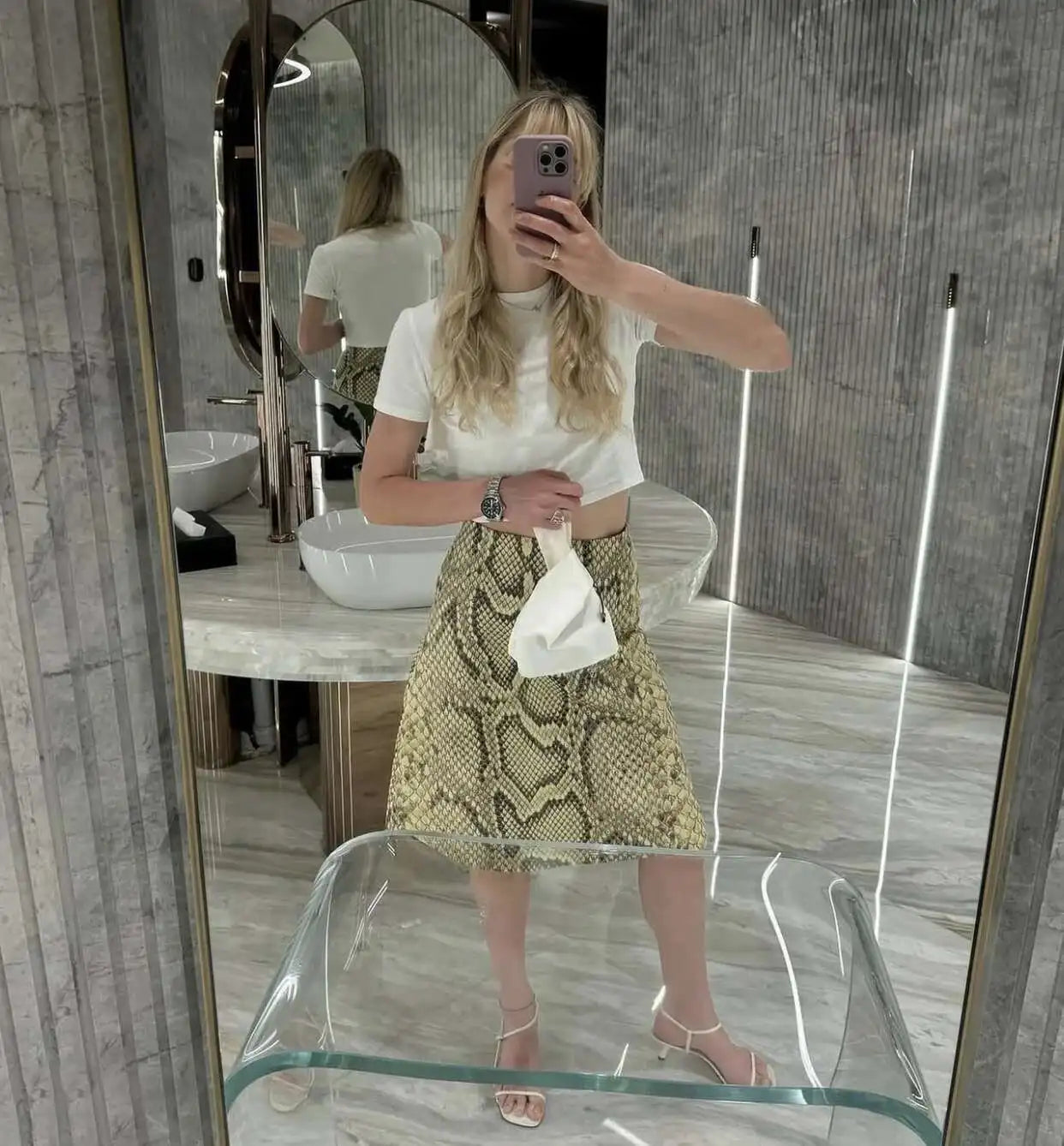 Snakeskin Printed Fashion Skirt Women's High Waist Slim Contrast Patchwork Commute Streetwear Female Vintage Y2k Skirt DDX8