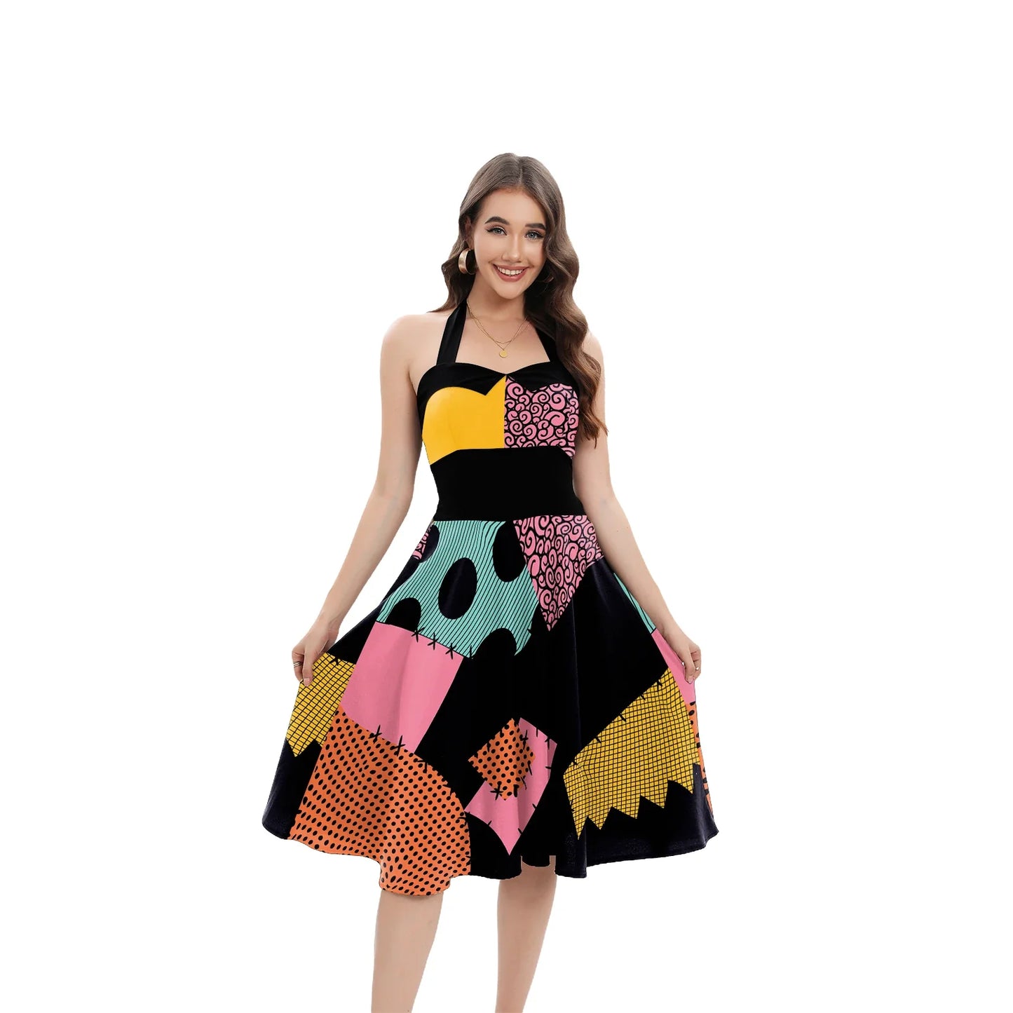 Halloween Nightmare Christmas Sally Dress Spaghetti Strap Women's Sexy Backless Dresses Patchwork Vestidos