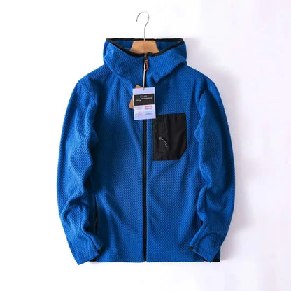 Wave Pattern Fleece Lined Hooded Zip-up Jacket/Sweatshirt: Warm & Outdoor-Ready  Ideal for Couples Hooded Sweatshirt