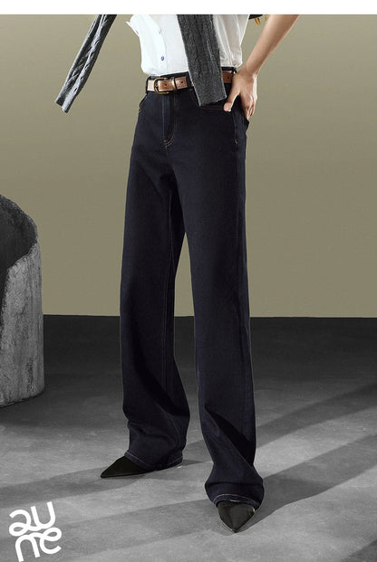 Women Denim Jeans 2025 Autumn New Lycra Stretch Straight Wide Leg Long pants