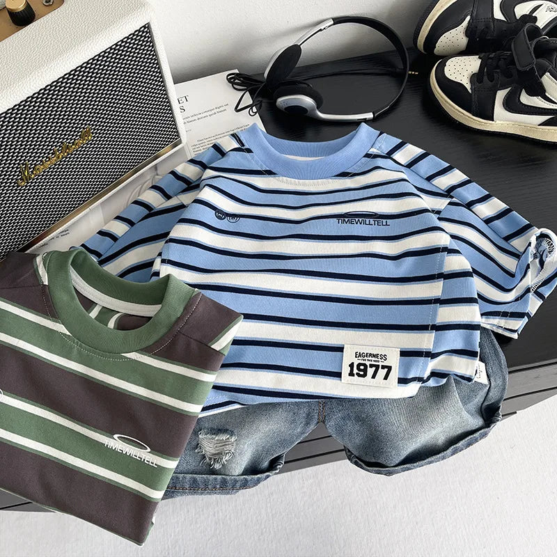Summer Infant Boys Clothing For Children Casual Striped T-Shirt Shorts 2Pcs/Set Toddler Baby Girl Clothes Costume Kids Tracksuit