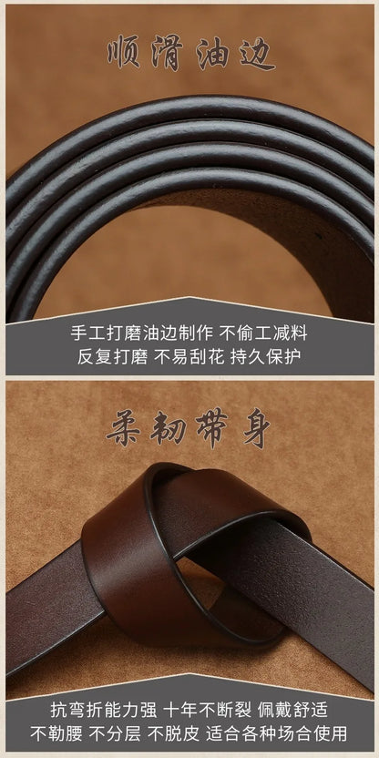 3.5CM Thick Cowhide Genuine Leathe Jeans Belt Business Toothless Automatic Buckle Belt Men High Quality Luxury Male Strap Cintos