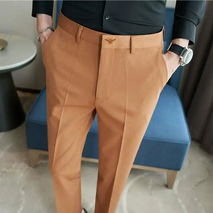 British Style Autumn New Solid High Waist Trousers Men Formal Pants 2025 High Quality Slim Fit Business Casual Suit Pants Hommes