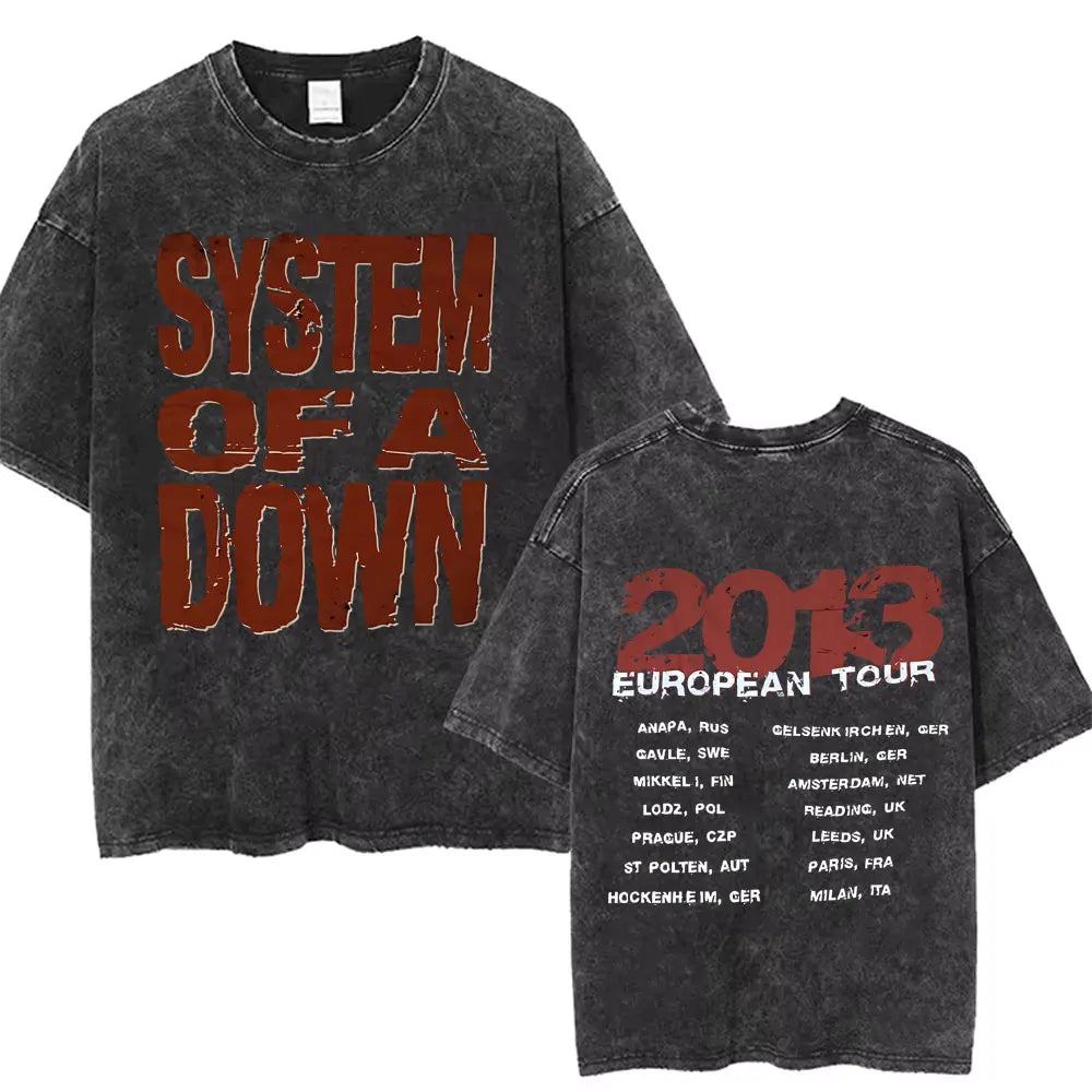 Washed Vintage System of A Down Toxicity Music Album Cover Tshirt Men Rock Oversized T Shirt 90s Alternative Metal Merch T-shirt