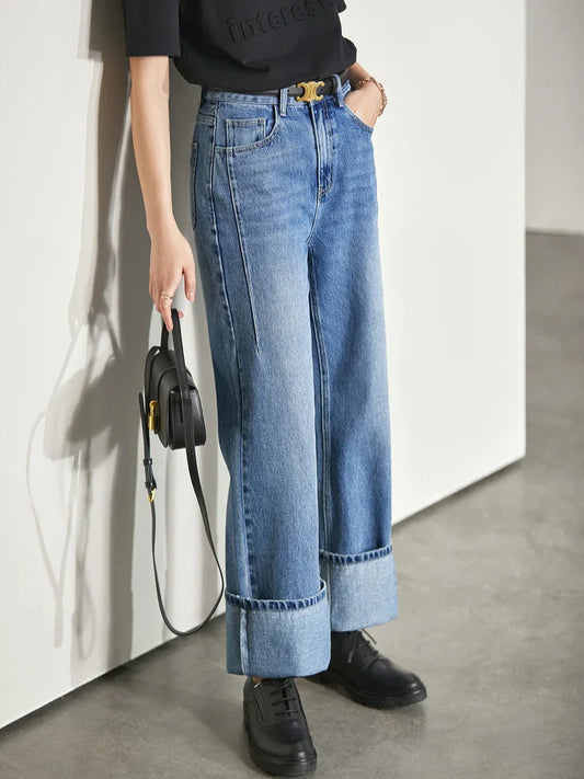Minimalism Women Jeans 2025 Autumn Vintage Denim Pants Loose Wide Leg Pants Woman Casual Pants Female Trousers 12551002
