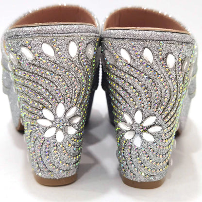 Women's Shoes High Heels Sexy Ladies Party Wedding Pattern Embroidery Mules Shoes and Bags Set for Italian 2023