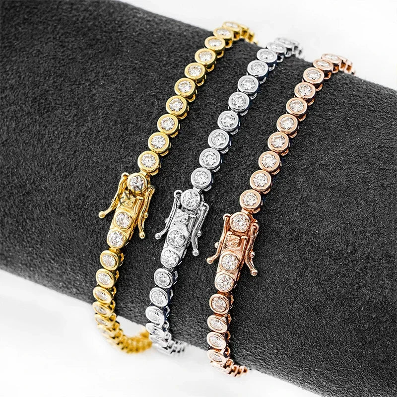 Sparkling 2/3mm Full Moissanite Tennis Bracelet for Women Party S925 Silver Plated 18K Pass Diamond Test Bezel Bracelets