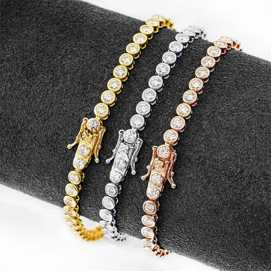 Bracelet tennis scintillant 2/3 mm entièrement en moissanite pour femme, en argent S925 plaqué or 18 carats, passe le test du diamant, bracelets sertis.
