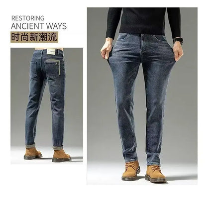 Spring Autumn 2025 Men's High-End Fashion Casual Pants Straight Leg Slim Fit Long Denim Jeans Handsome Cargo Casual Pants Men