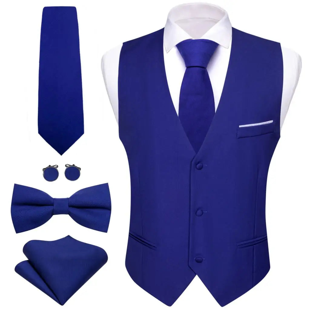 Elegant Silk Vest for Men Wedding Solid Gold Green Pink Purple Red Waistcoat Tie Bowtie Set Sleeveless Jacket Suit Barry Wang