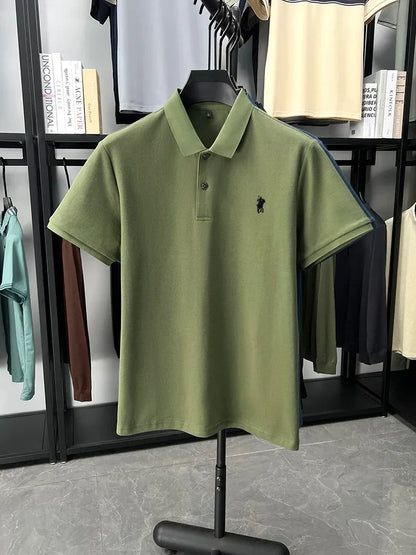 Designer brand 100% cotton short sleeve polo shirt luxury fashion pony embroidery men's business leisure summer new Paul T-shirt