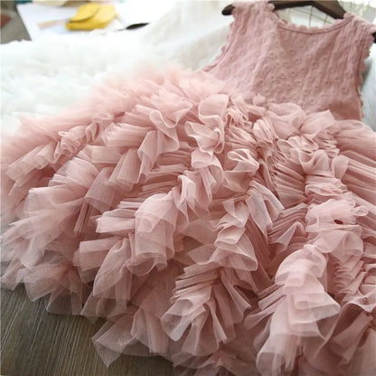 Summer Casual All Match Kawaii Girls Party Dress Patchwork Sleeveless Layered Dress Embroidered Ball Gown Chic Costumes for Kids