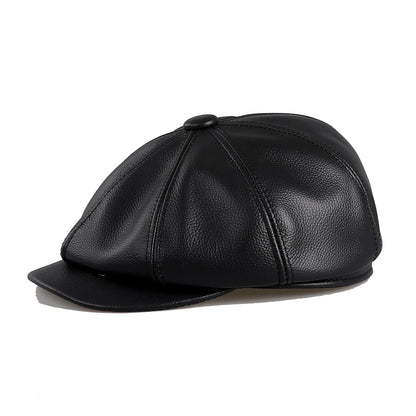 Men's Newsboy Flat Cap 100% Genuine Cowhide Leather Gatsby Ivy Golf Cabbie Driving Hat 8 Panels Classic Design