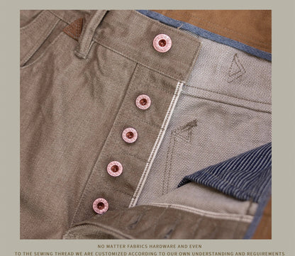 Dyed Jeans Loose Straight Heavy Selvedge Denim Pants Buckle Tooling Trousers 634