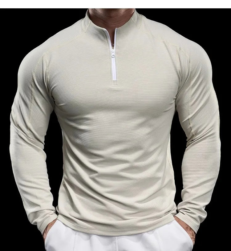 Autumn Sports Fitness Top Men Running Training Long-sleeved T-shirts Sweaters Stand-up Collar Quick-drying Breathable Clothes