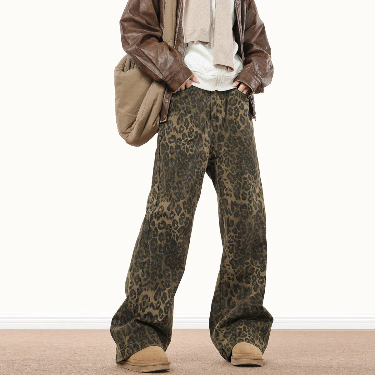 Vintage Leopard Print Jeans Women Spring Oversize Casual Hip Pop Wide Leg Trouser Trend High Waist Panther Denim Pants Ladies