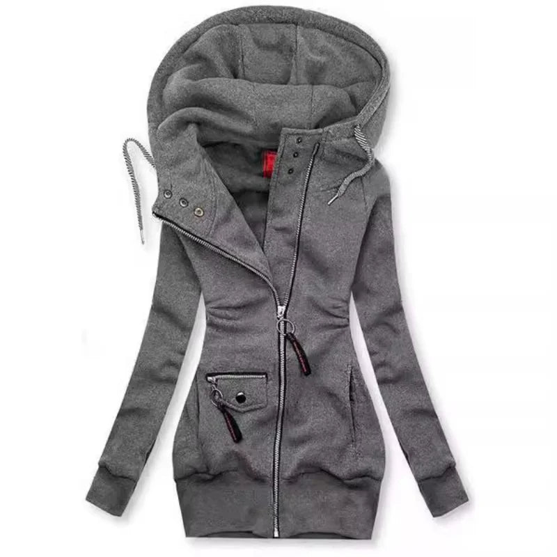 Drawstring Ladies Hooded Outerwear Sweatshirt Fashion Long Sleeve Zip-up Women Versatile Tops Coat Jacket for Spring Autumn