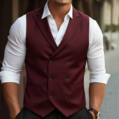 Men Vest White With Lapel Double Breasted Solid Waistcoat For Wedding Banquet Business Work Office Casual Daily Men Suit Vest