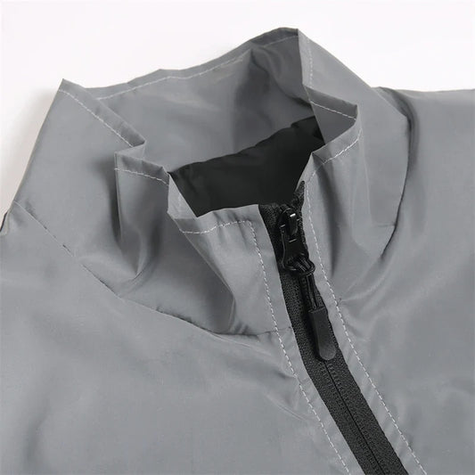 Night Reflective Jacket Men's Spring Casual Stand Collar Outdoor Windproof Jogger Cycling Safety Bright Coats Hip Hop Streetwear