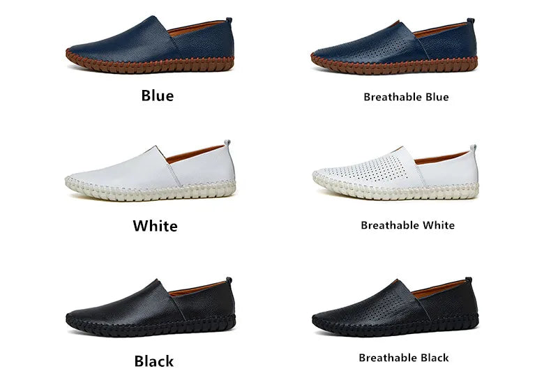 New Summer Breathable Men Loafers Handmade Leather Men's Driving Shoes Luxury Brand Flat Casual Shoes Soft Breathable Men Shoes