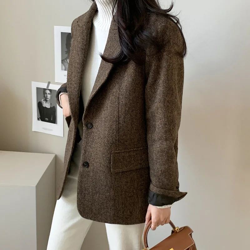Hot Selling Slimming Vinegar Medium Long Suit Collar Windbreaker Women's Commuting Temperament Suit Jackets Single Breasted