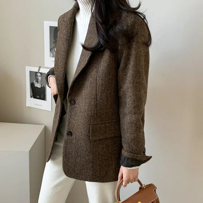 Hot Selling Slimming Vinegar Medium Long Suit Collar Windbreaker Women's Commuting Temperament Suit Jackets Single Breasted