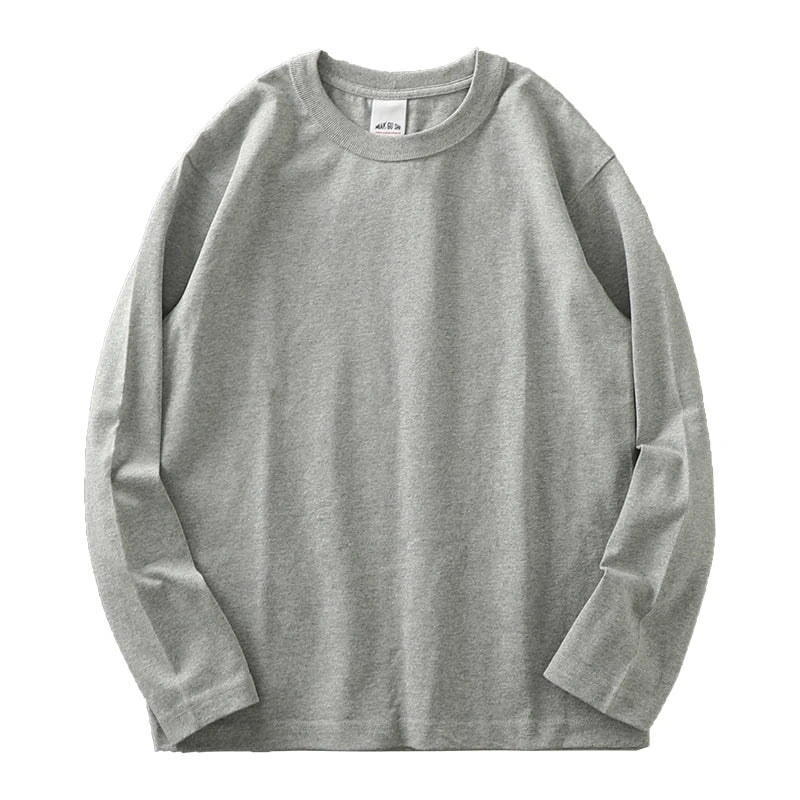 11.2 Oz Heavyweight Autumn Long Sleeved T Shirt for Men 100%Cotton Plain Shirt O-Neck White Tops Oversized Men's Clothing