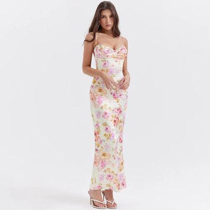 Summer Spaghetti Strap Floral Print Party Dresses Elegant Maxi Bodycon Wedding Guest Holiday Dress New In Dress 2023