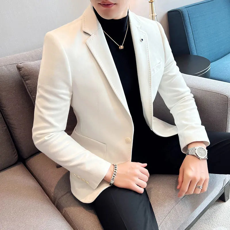 High-quality, fashionable men's stylish, versatile and trendy Korean-style slimming suede business casual suit