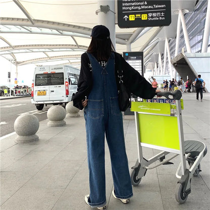 2026 New Women's Casual Wide-Leg Suspender Pants Denim Overalls with Pockets and Hooks Suitable For All Seasons