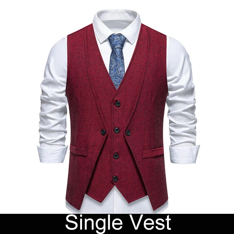 Waistcoat Man British Style Turn Down Collar Men Vest Slim Solid Double-breasted Sleeveless Versatile Male Suit Vest