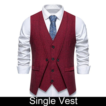 Waistcoat Man British Style Turn Down Collar Men Vest Slim Solid Double-breasted Sleeveless Versatile Male Suit Vest