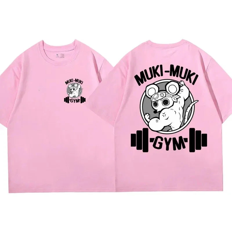 Anime Demon Slayer Uzui Tengen Print T-shirts Unisex Funny Ninja Mice Muki Muki Gym T Shirt Muscular Mouse Oversized T-shirt