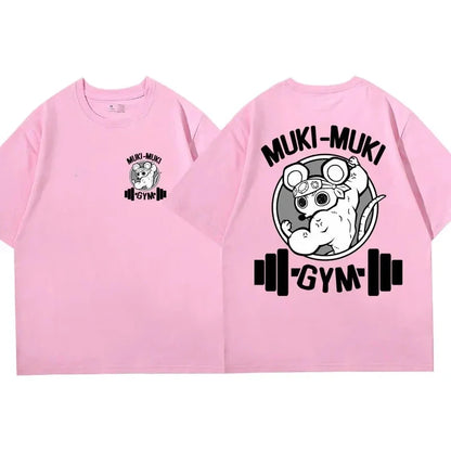 Anime Demon Slayer Uzui Tengen Print T-shirts Unisex Funny Ninja Mice Muki Muki Gym T Shirt Muscular Mouse Oversized T-shirt