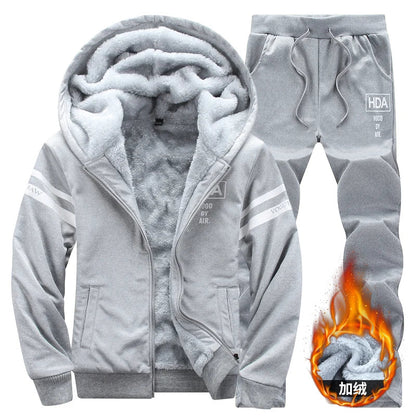 Wolf Czuadlte2024New Winter Men's Sports Set Casual Pants Hooded Sweater Youth Large Plus Plush Thickened Cardigan Two Piece Set