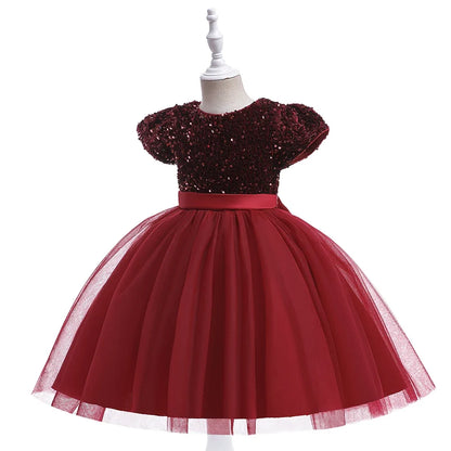 Summer Sequins Bow Party Dress For Girl Christmas Costume Elegant Wedding Princess Girls Dresses Lace Birthday Prom Gown Evening