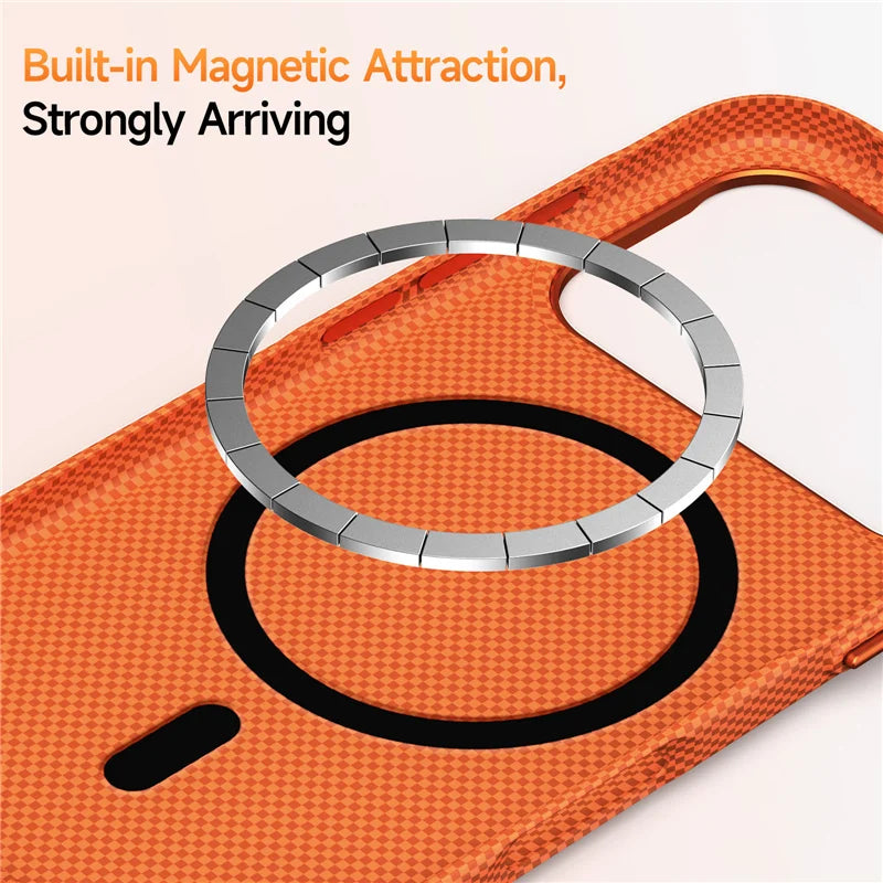 Luxury Plaid Texture Metal Lens For Magsafe Case For iPhone 17Pro 16Pro 17 17Pro Max Ultrathin Matte Shockproof Hard PC Cover