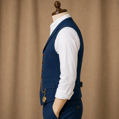 Men Vest Dark Blue Herringbone Checkered Single Button Waistcoat For Wedding Banquet Business Work Daily Casual Men Suit Vest