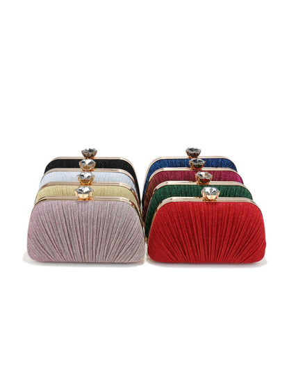 Ruched Fashion Lady Clutch Bags Decorated Fashion Sequin Luxury Evening Bags Rhinestones Metal Chain Handbags Banquet Glamorous