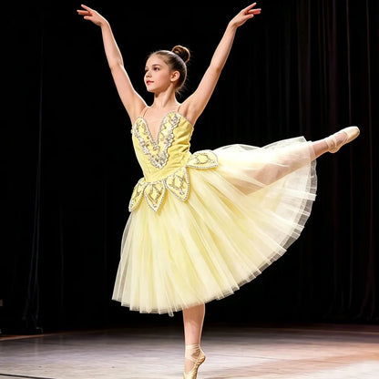 Girls' Ballet Dress Elegant Tulle Performance Leotard with Puffy Skirt for Dance Competitions & Recitals Contemporary Outfit